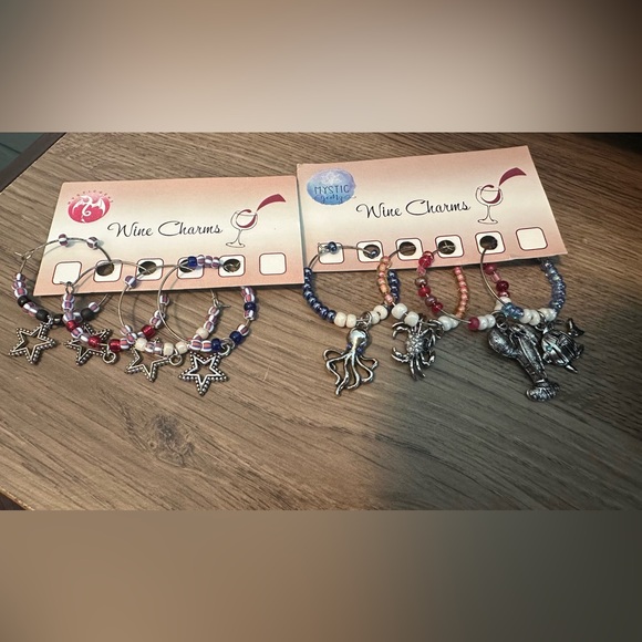2 sets of Wine Charms 4 each 8 total Stars &Stripes and Sea Creatures NWT - Picture 1 of 3